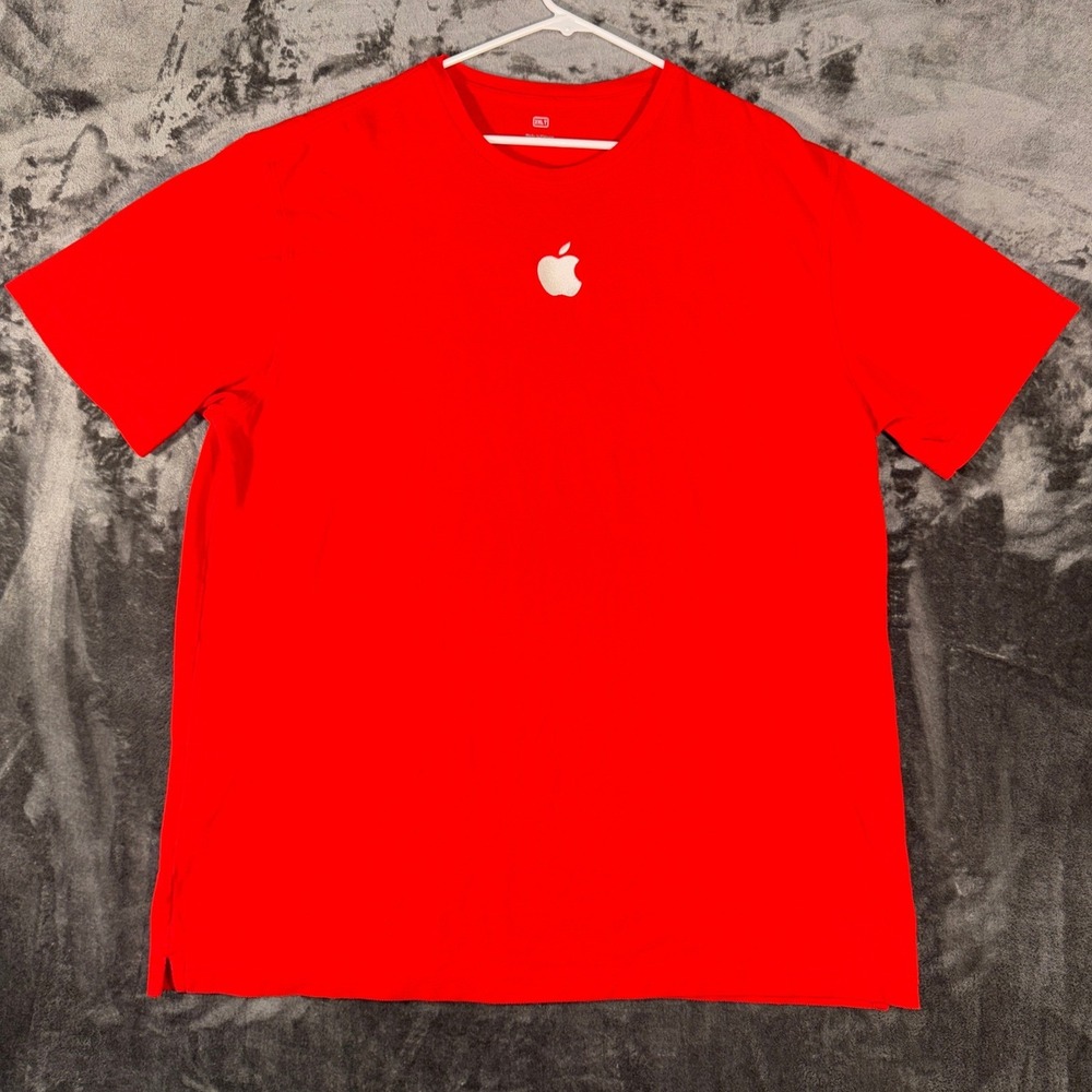 Apple Employee T Shirt Men 4XL Red Short Sleeve Crew Neck Embroidered Logo‎ Tech